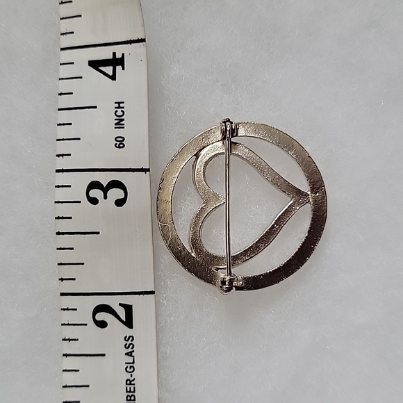 Vintage Heart Inside Circle Rhinestone Brooch Pin - Picture 3 of 5